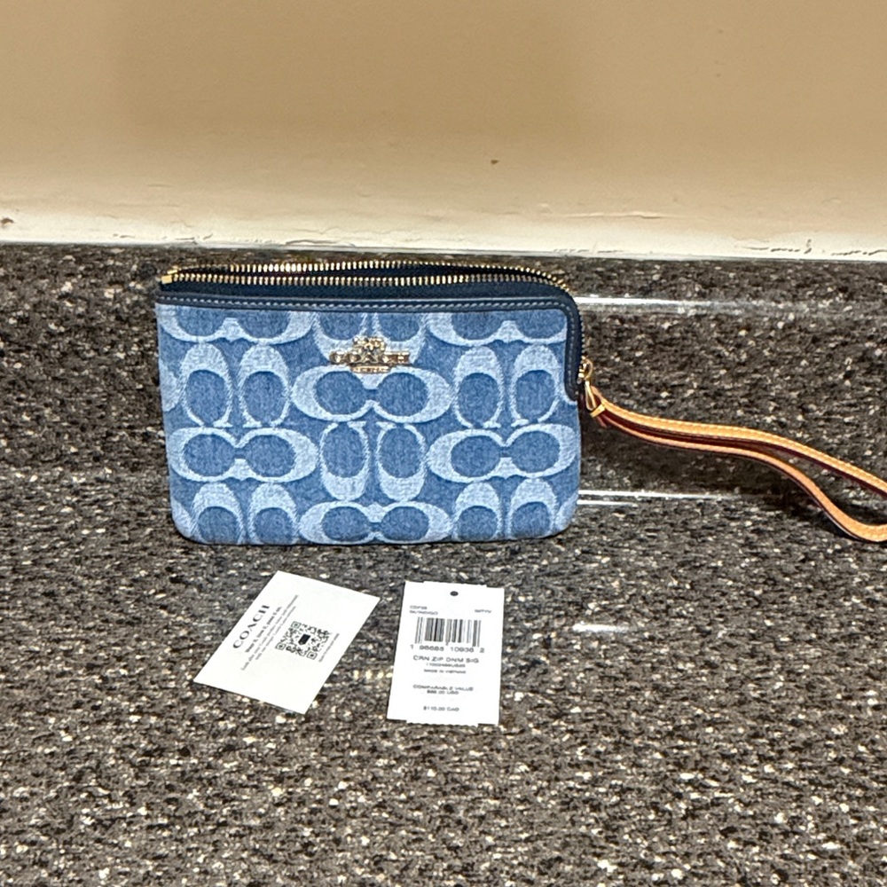 Coach Denim Blue Wristlet with Signature Pattern - Picture 2 of 3